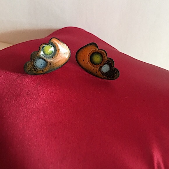 Vintage 60 70 MCM MOD Copper Butterfly Wing Abstract Clip Earrings - Picture 9 of 13